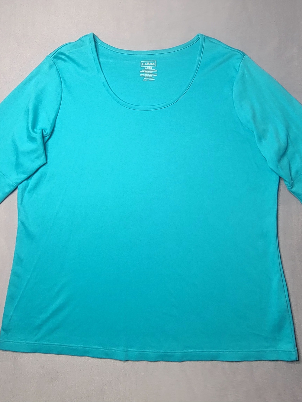 L.L. Bean Women’s Supina Cotton Short Sleeve Scoop Neck Top in Aqua Blue Size L